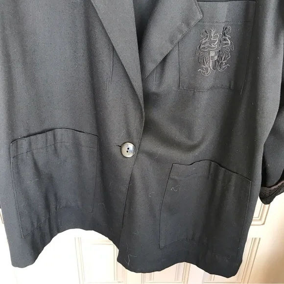 Plus Sz Vintage Boyfriend Le'ger Blazer Black Sz16 Single Button Closure Unlined